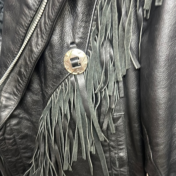 Vintage Wilson Black Leather Fringe Motorcycle Jacket - Picture 6 of 16